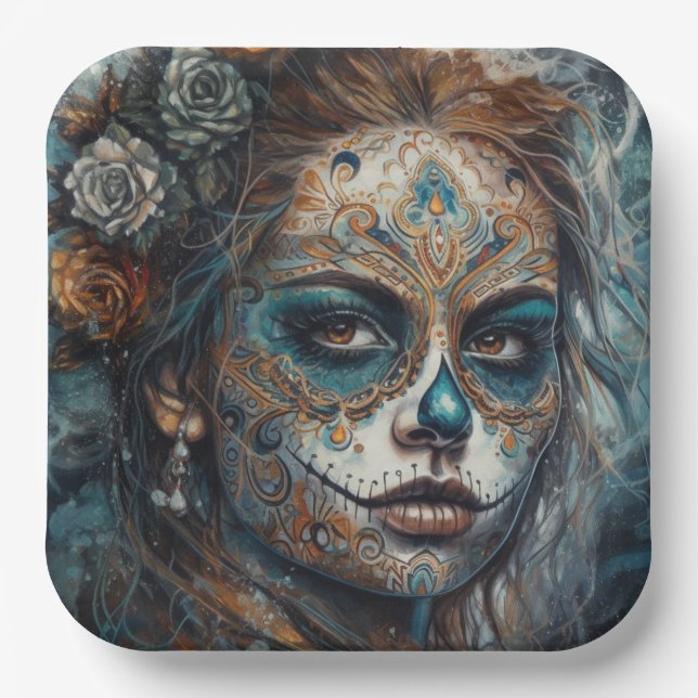 Catrina Azul Paper Plates (Front)