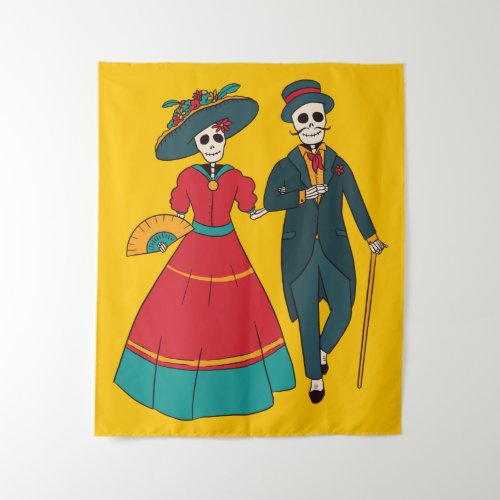 Catrina Couple Mexican Day Of The Dead Tapestry