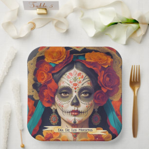 Catrina Day Of The Dead 1 With Text Paper Plates