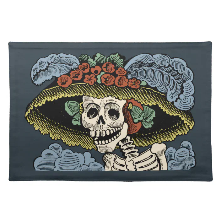 PLACEMAT Day of the Dead CATRINE skeleton 100% Heavy Cotton Stencil 13"x19" 