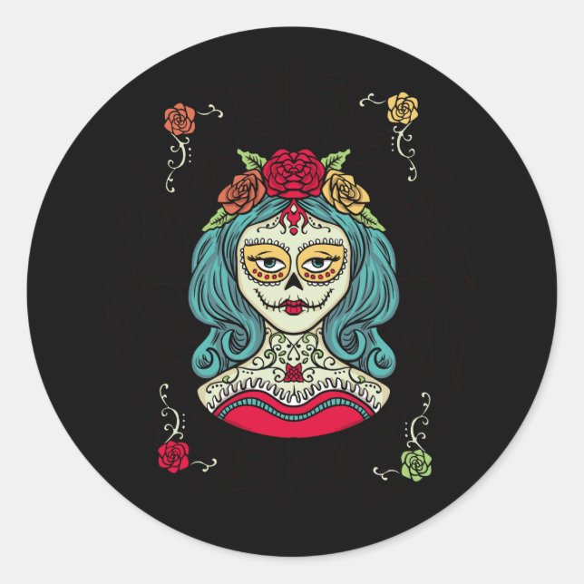 Catrina Día de Muertos Web Classic Round Sticker (Front)