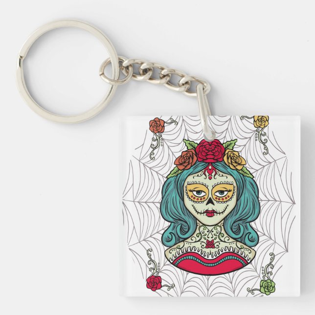 Catrina Día de Muertos Web Keychain (Front)
