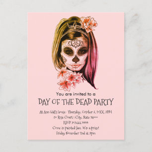 Catrina Painted Face Day Of The Dead Party Invitation Postcard