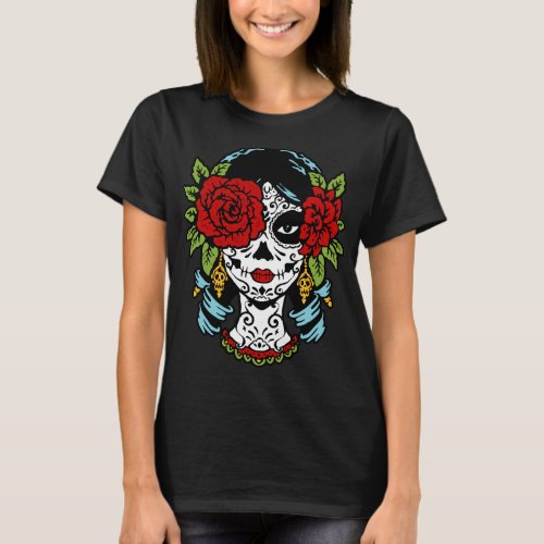 Catrina Rose Sugar Skull Calavera Mexico Skeleton  T_Shirt