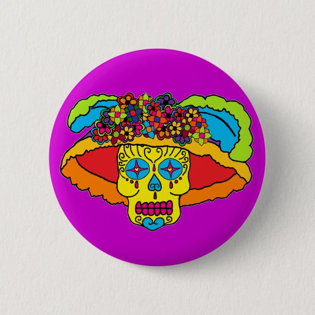 Catrina Sugar Skull Button (Front)