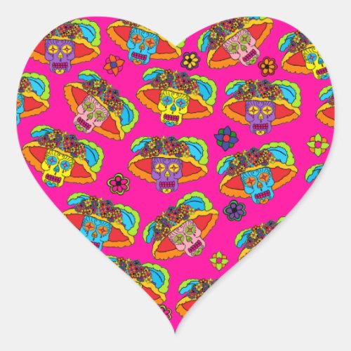 Catrina Sugar Skull Heart Sticker