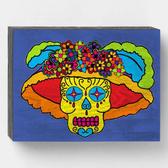 Catrina Sugar Skull Wooden Box Sign (Front Horizontal)