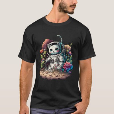 Catronaut Cat Astronaut With Flowers  Cat Graphic T-Shirt
