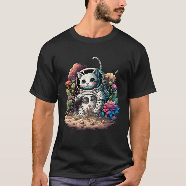 Catronaut Cat Astronaut With Flowers  Cat Graphic T-Shirt (Front)