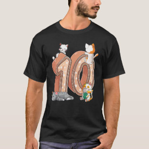 Cats 10th Birthday Party Ten 10 Years Old Kitten P T-Shirt