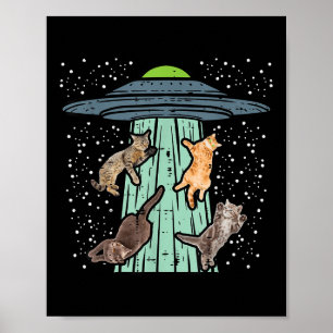 Cats Abducted By Ufo Funny Alien Space Lover Men W Poster