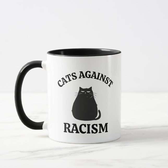 Cats Against Racism: Funny Political Humor Cat Mom Mug (Left)