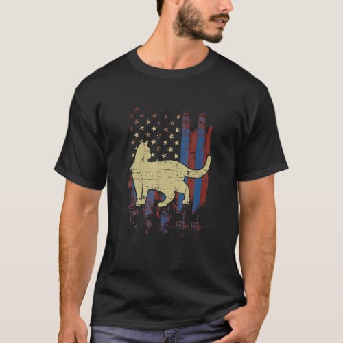 Cats America Flag Blue Red Line Cool Cat T_Shirt