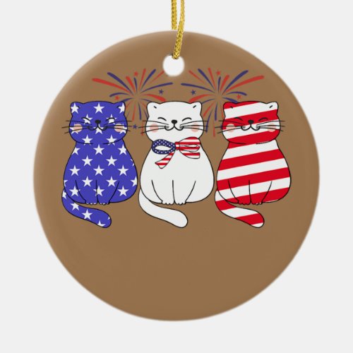 Cats American Flag 4th Of July  Ceramic Ornament