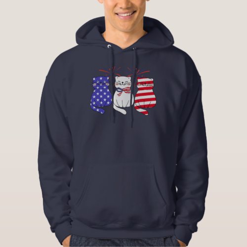 Cats American Flag 4th Of July  Hoodie