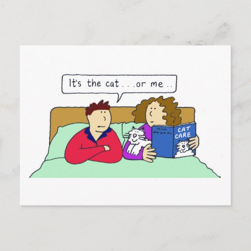 Cats and a Couple in Bed Relationship Humor Postcard