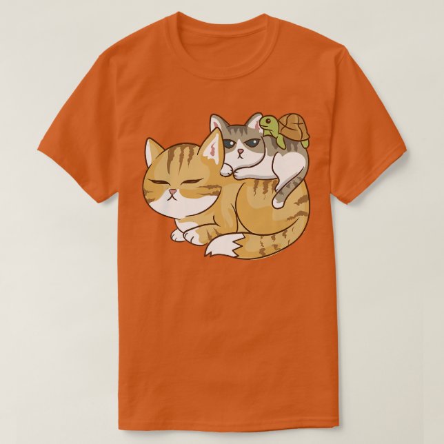 Cats and A Turtle Pile  Cute Kawaii Anime Kawaii J T-Shirt (Design Front)