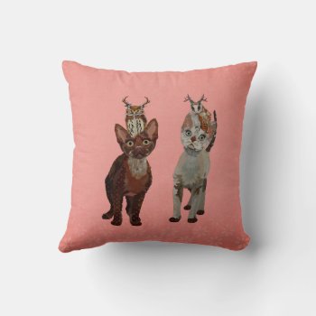 Cats And Antler Owls Throw Pillow by Greyszoo at Zazzle