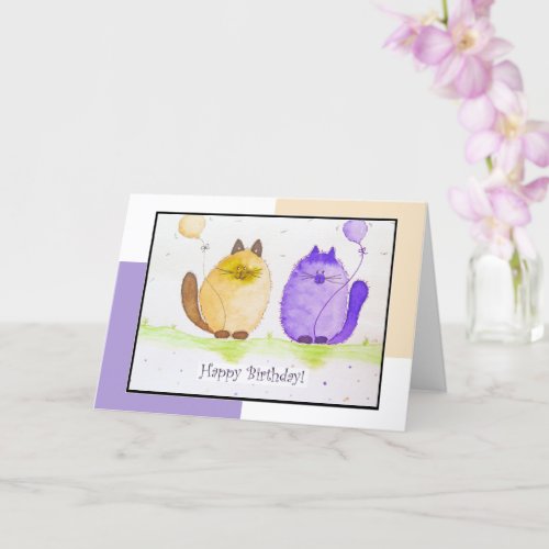 Cats and Balloons Birthday Card