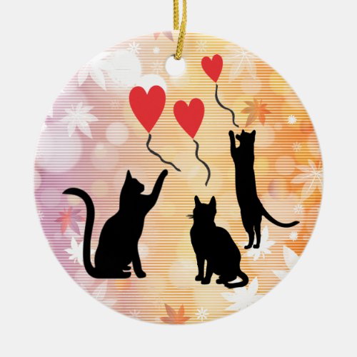 Cats And Balloons Ceramic Ornament