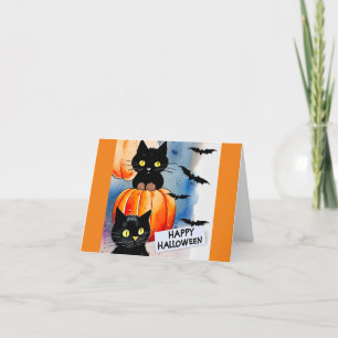 Cats And Bats Halloween Greeting Card