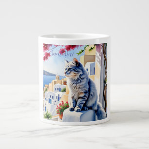 Cats and Beauty of Santorini Giant Coffee Mug