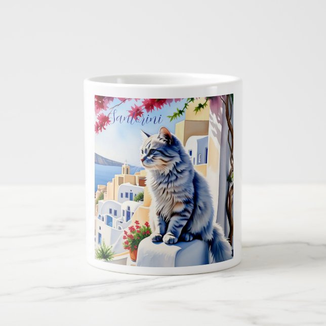 Cats and Beauty of Santorini Giant Coffee Mug (Front)