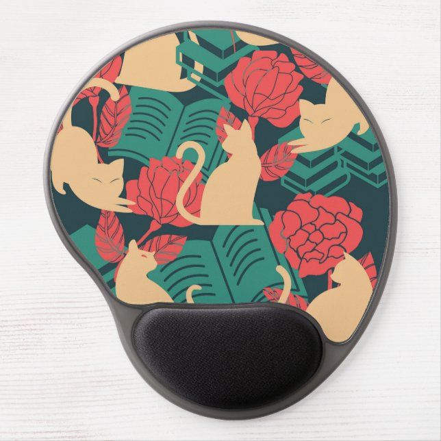 Cats and Books and Roses Gel Mouse Pad (Front)
