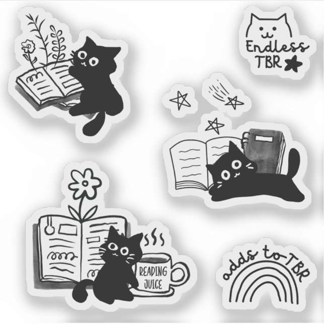 Cats and Books Animal Doodles Cute Bookish Pack Sticker (Front)