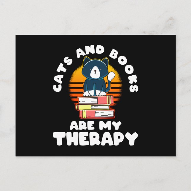 Cats and Books are my Therapy Cat Lover Holiday Postcard (Front)