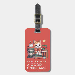 Cats and Books Christmas Luggage Tag