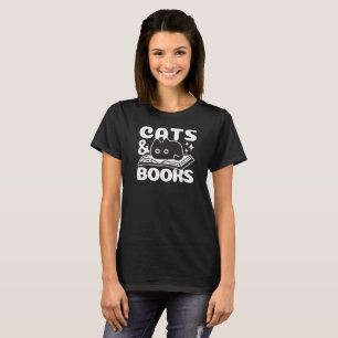 Cats and Books Funny Black Cat Reading Book Lover T-Shirt