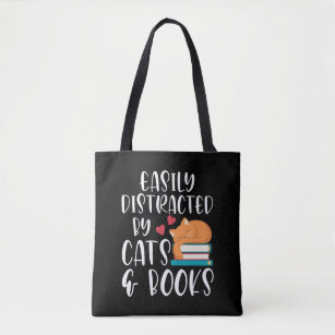Cats and Books Lover Kitty addicted Bookworm Tote Bag