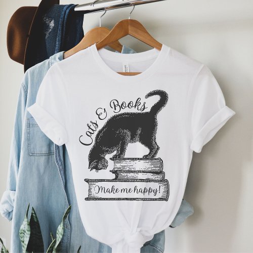 Cats and Books Make Me Happy Reading  T_Shirt