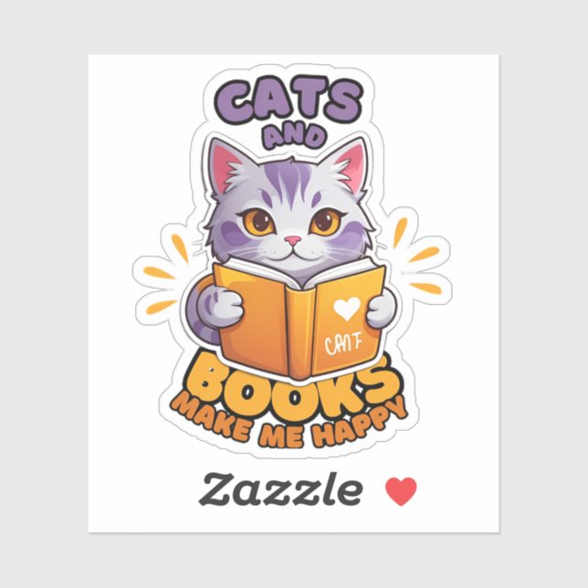 Cats and Books Make Me Happy Sticker (Sheet)