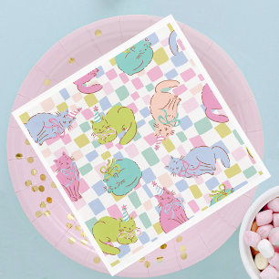 Cats and Bows, Bright Modern Cat Party Napkins