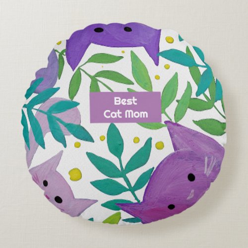 Cats and branches Best cat mom day Round Pillow