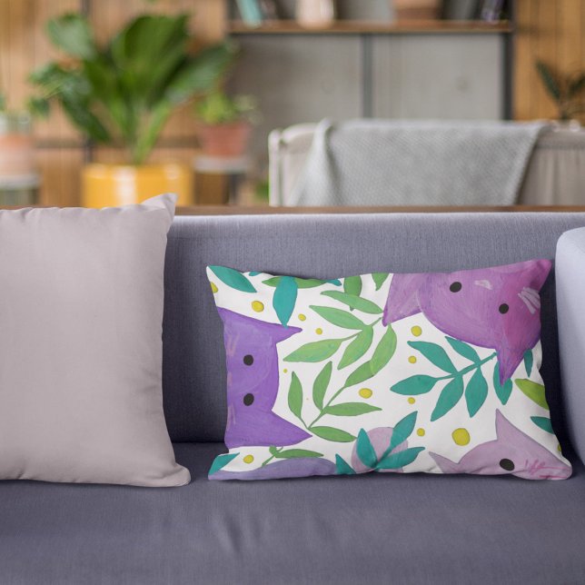 Cats and branches - purple and green accent pillow (Creator Uploaded)