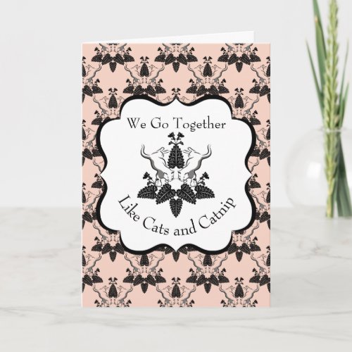 Cats and Catnip Damask Look Anniversary Card