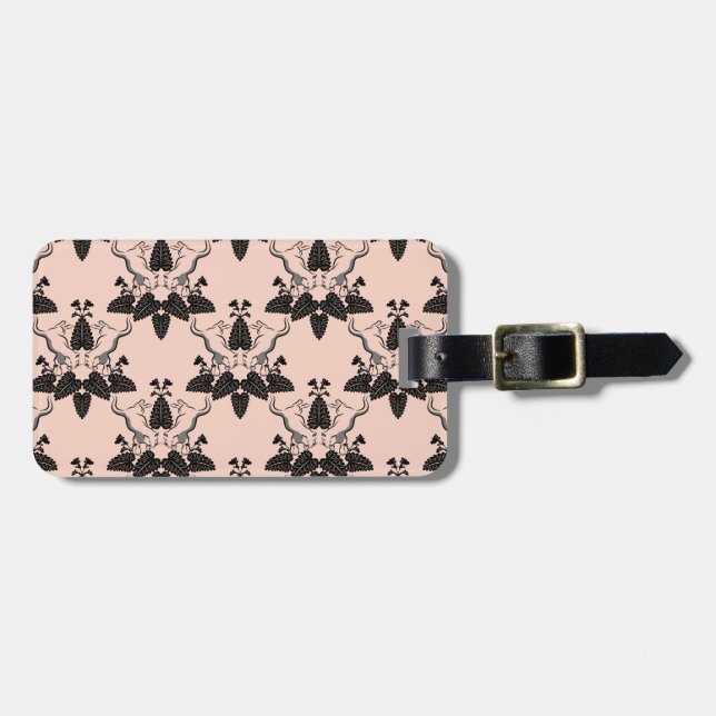 Cats and Catnip Damask Look Pattern Luggage Tag (Front Horizontal)