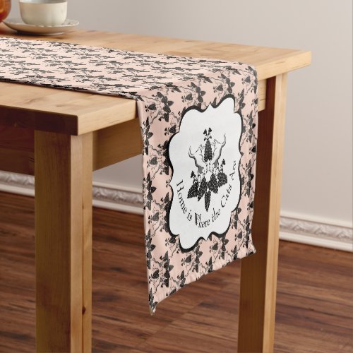 Cats and Catnip Damask Look Pattern Short Table Runner