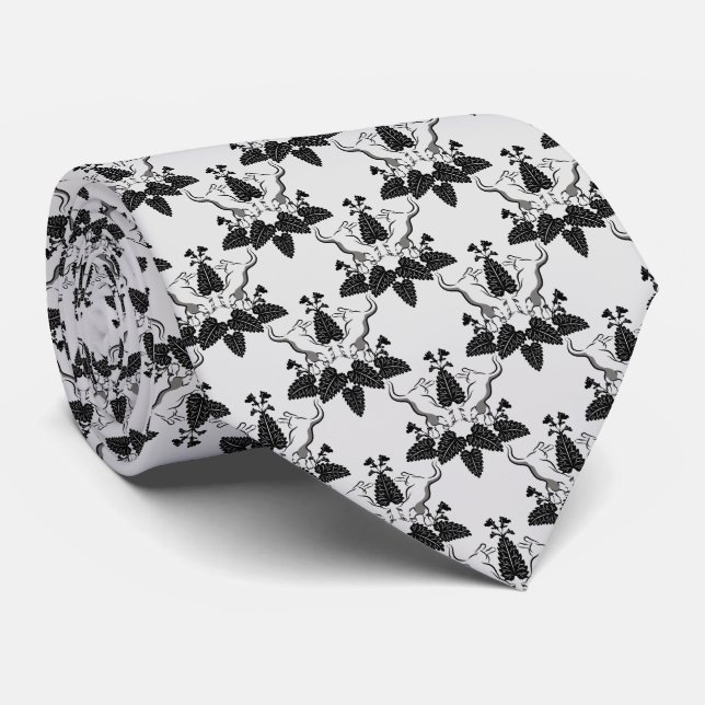 Cats and Catnip Damask Look Pattern Tie (Rolled)