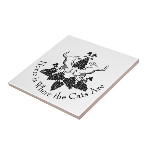 Cats and Catnip Graphic Silhouette Ceramic Tile