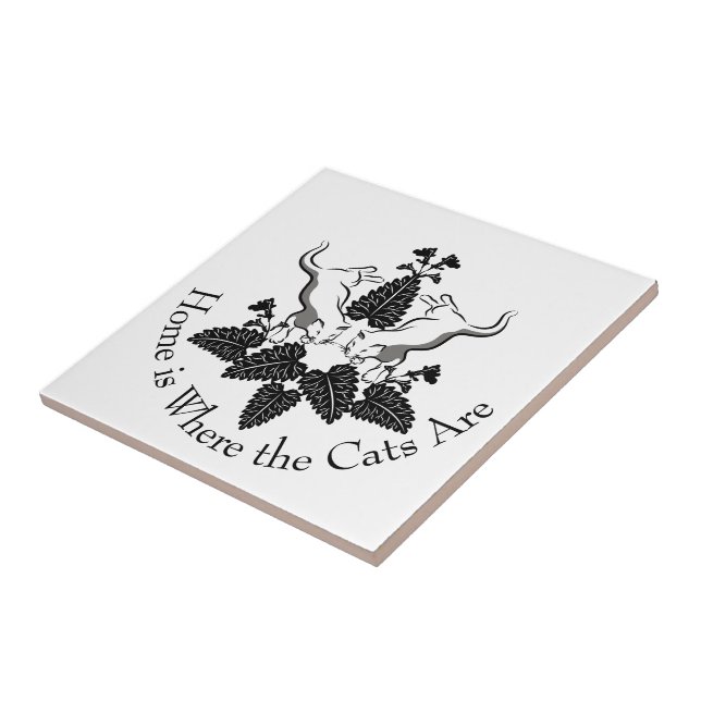 Cats and Catnip Graphic Silhouette Ceramic Tile (Side)