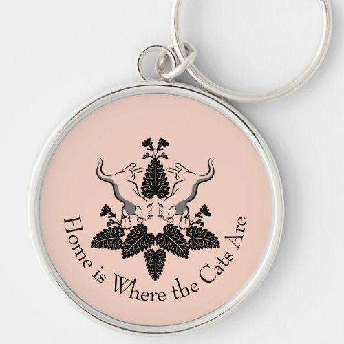 Cats and Catnip Silhouette Graphic Keychain