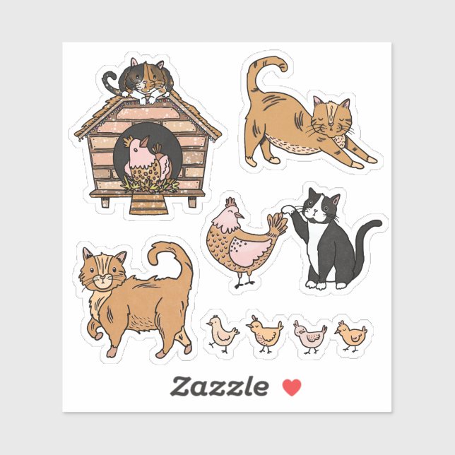 Cats and Chickens Sticker Set (Sheet)