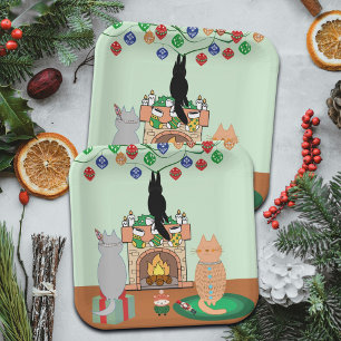 Cats and Christmas - A Winter Illustration Paper Plates