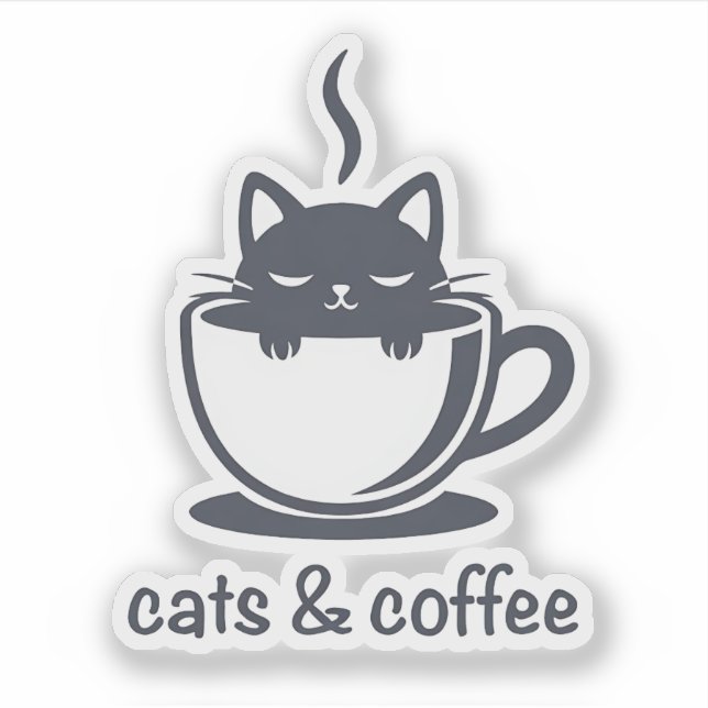 Cats and Coffee Funny Kawaii Noir Feline Aesthetic Sticker (Front)