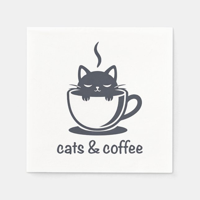 Cats and Coffee Funny Noir Feline Morning Mood Napkins (Front)