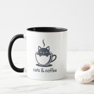 Cats and Coffee Minimalist Noir Feline Quote Mug
